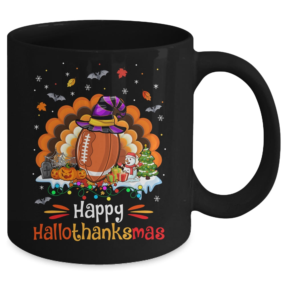 Football Halloween Christmas Thanksgiving Hallothanksmas Mug | siriusteestore