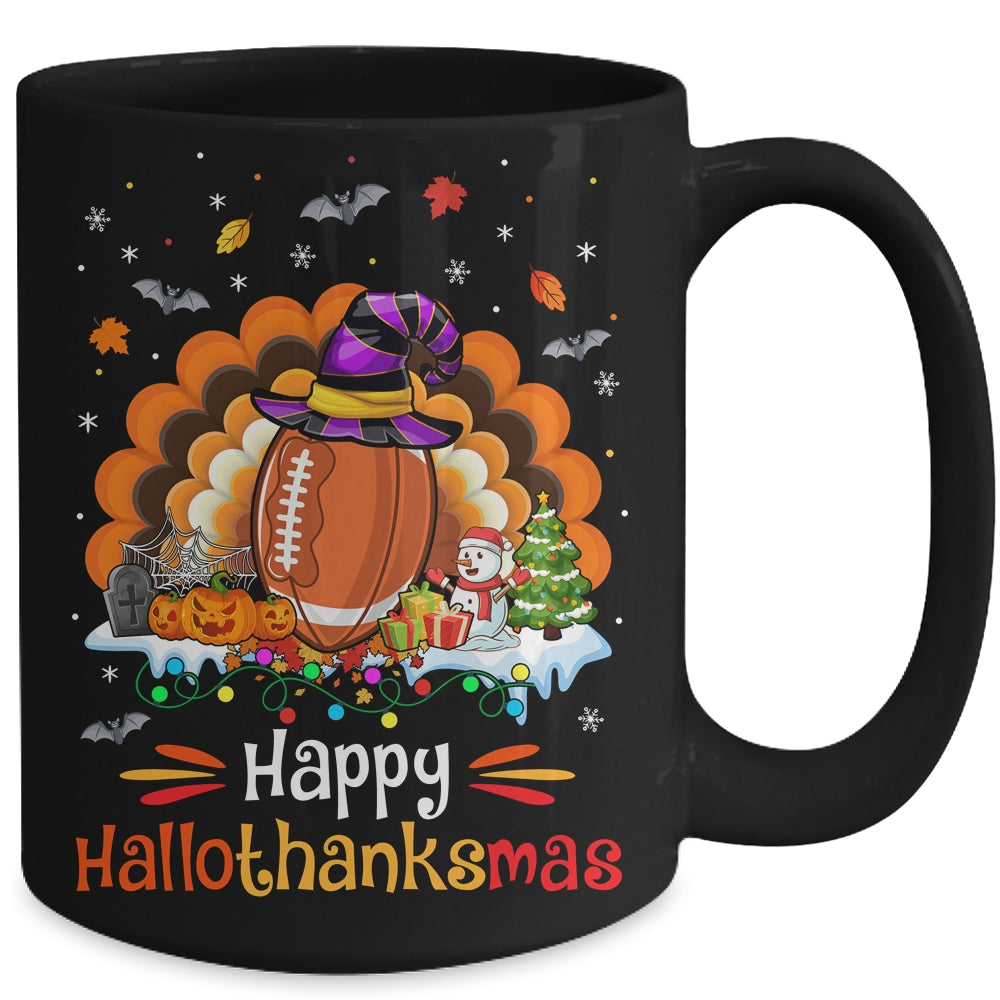 Football Halloween Christmas Thanksgiving Hallothanksmas Mug | siriusteestore