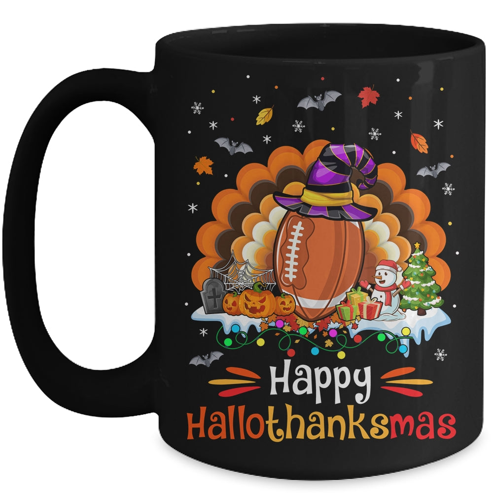 Football Halloween Christmas Thanksgiving Hallothanksmas Mug | siriusteestore