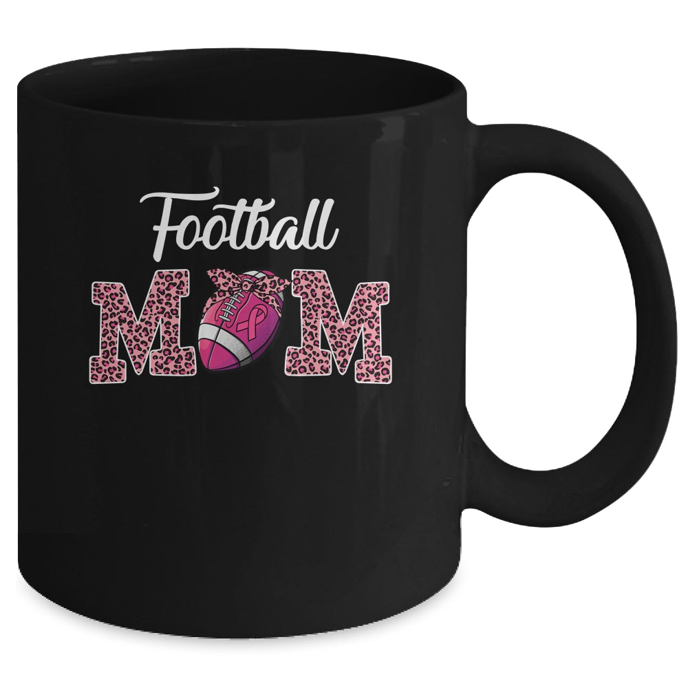 Football Mom Pink Leopard Print Breast Cancer Awareness Mug | siriusteestore