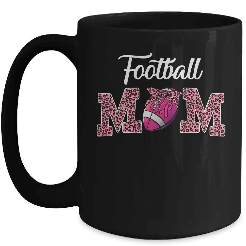 Football Mom Pink Leopard Print Breast Cancer Awareness Mug | siriusteestore