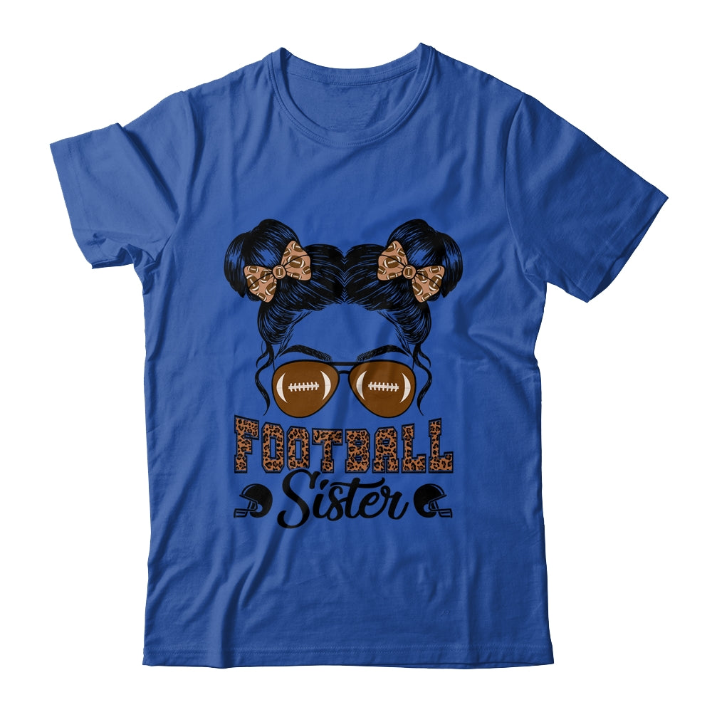 Football Sister Vintage Leopard Messy Bun Funny Football Shirt & Tank Top | siriusteestore