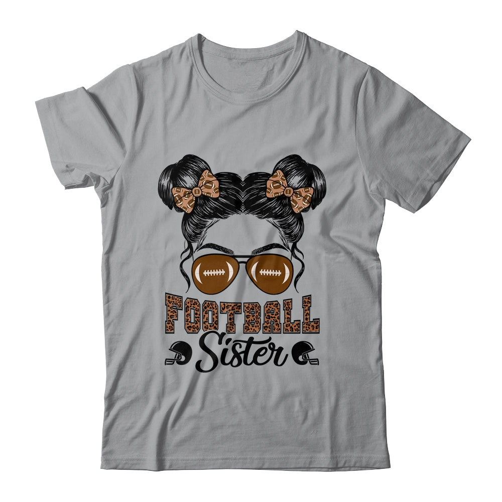 Football Sister Vintage Leopard Messy Bun Funny Football Shirt & Tank Top | siriusteestore