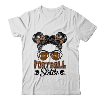 Football Sister Vintage Leopard Messy Bun Funny Football Shirt & Tank Top | siriusteestore