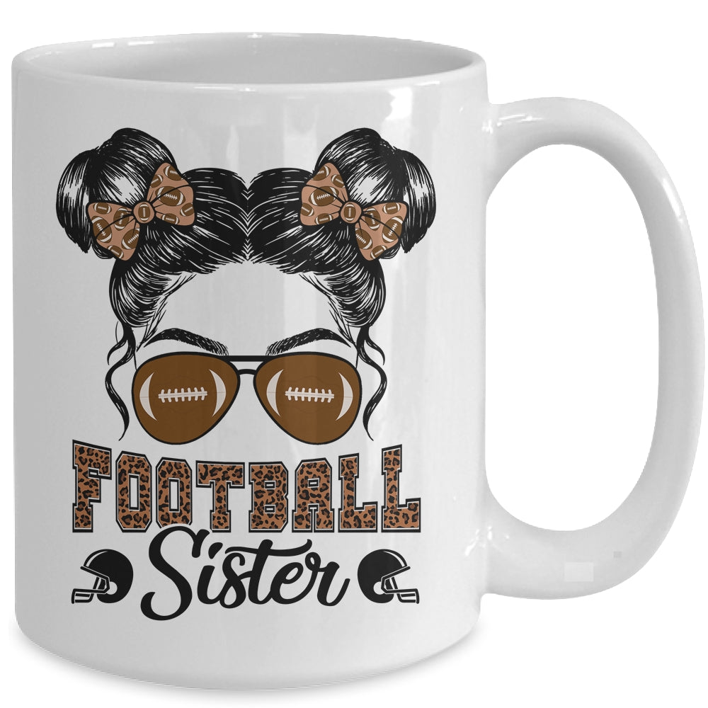 Football Sister Vintage Leopard Messy Bun Funny Football Mug | siriusteestore