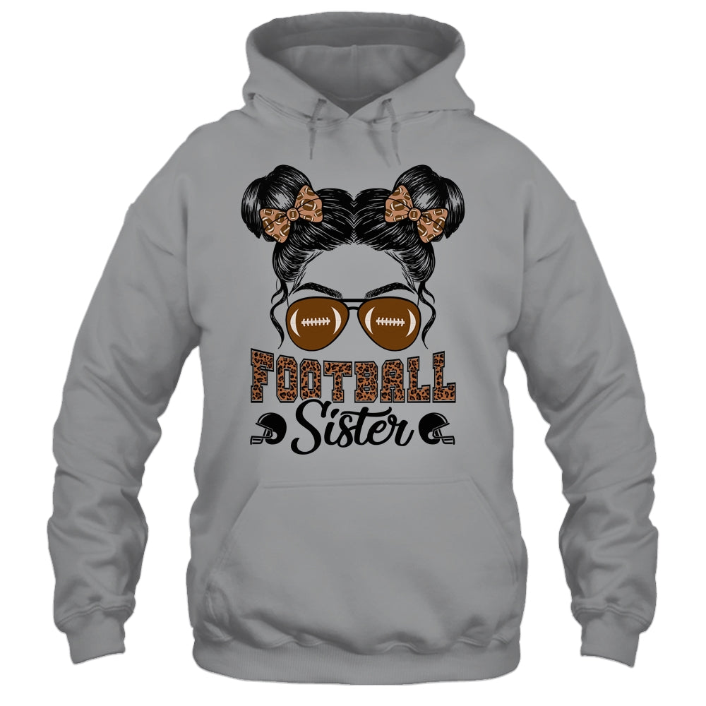 Football Sister Vintage Leopard Messy Bun Funny Football Shirt & Tank Top | siriusteestore