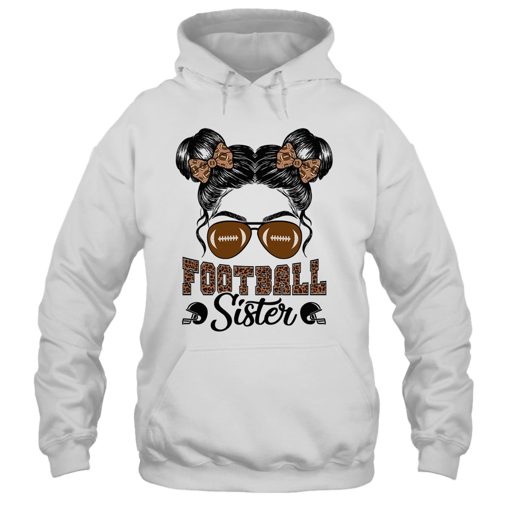 Football Sister Vintage Leopard Messy Bun Funny Football Shirt & Tank Top | siriusteestore