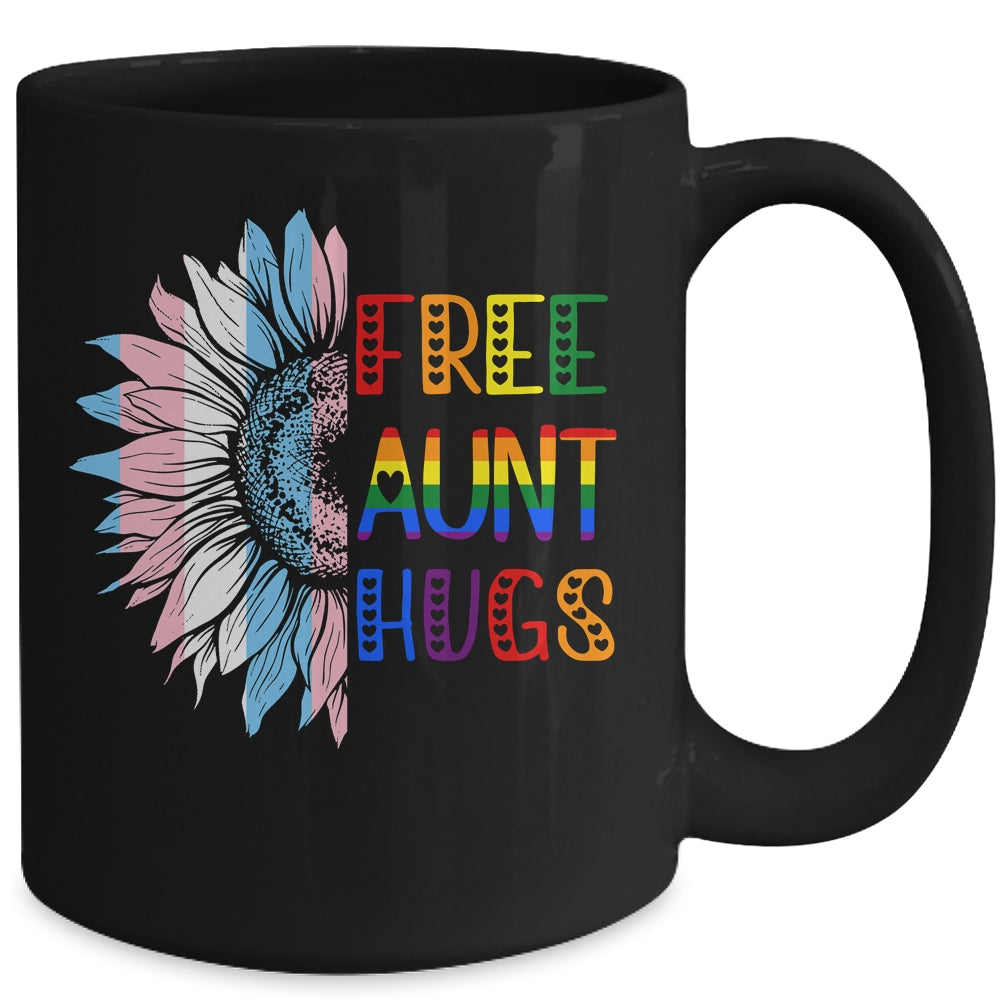 Free Aunt Hugs LGBT LGBTQ Gay Pride Rainbow Sunflower Mug | siriusteestore