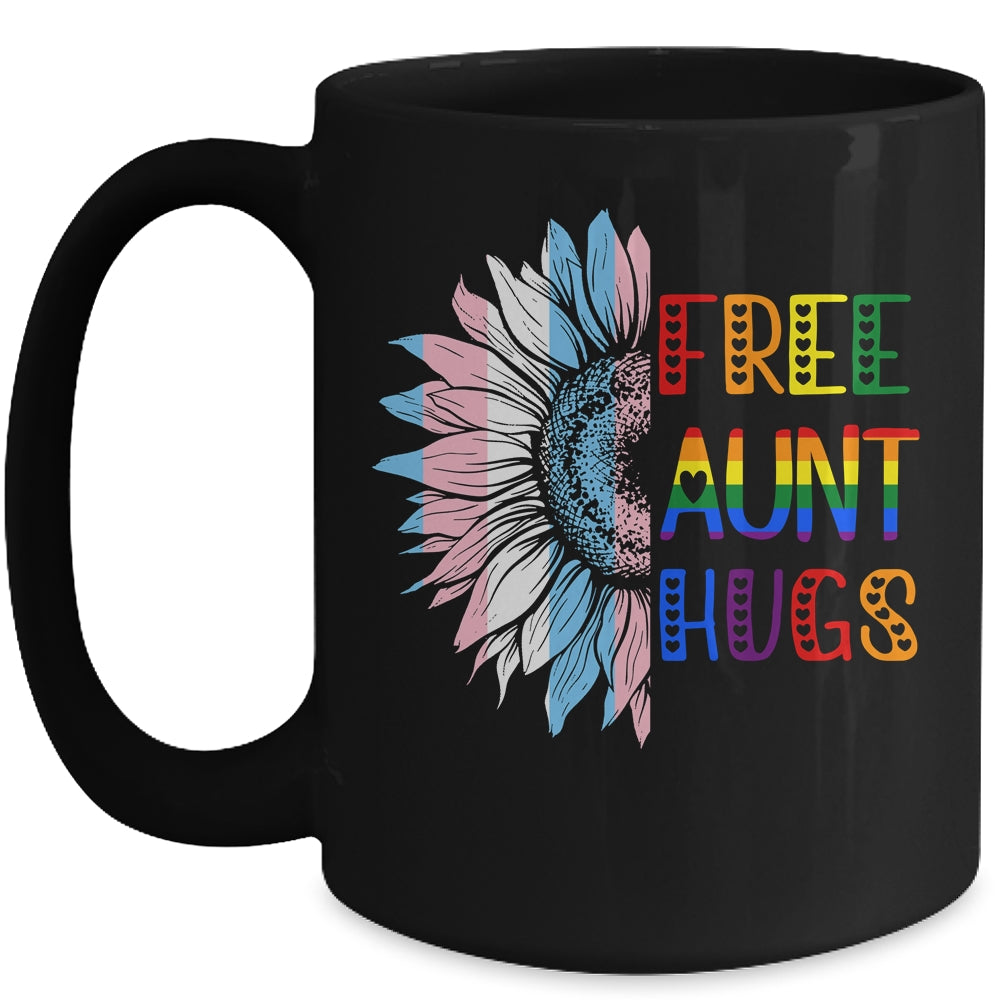 Free Aunt Hugs LGBT LGBTQ Gay Pride Rainbow Sunflower Mug | siriusteestore