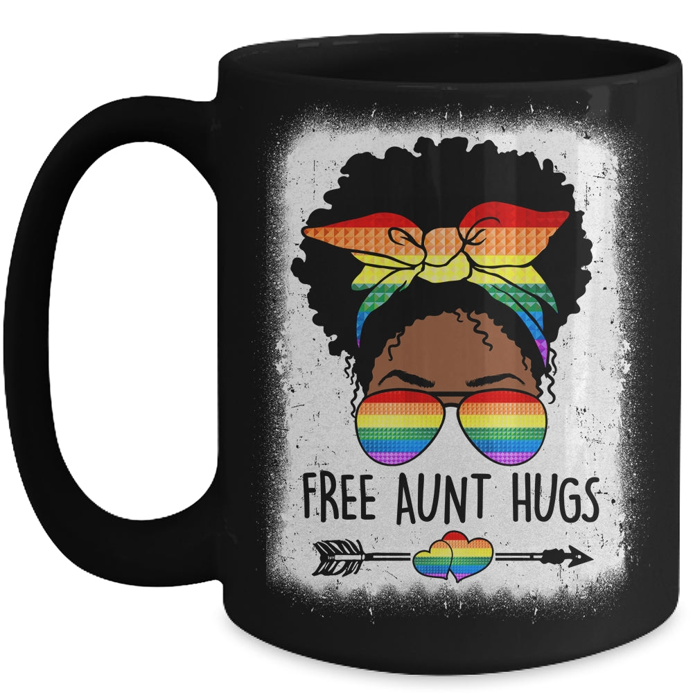 Free Aunt Hugs Messy Bun LGBTQ LGBT Pride Month Black Women Mug | siriusteestore