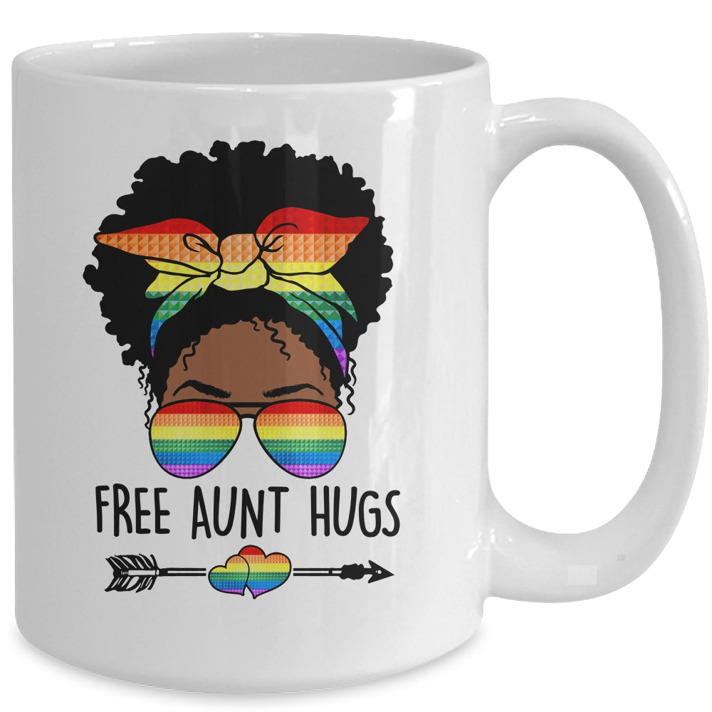 Free Aunt Hugs Messy Bun LGBT Pride Month LGBTQ Black Women Mug | siriusteestore