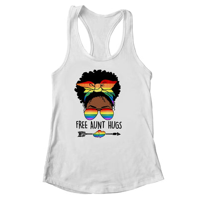 Free Aunt Hugs Messy Bun LGBT Pride Month LGBTQ Black Women Shirt & Tank Top | siriusteestore
