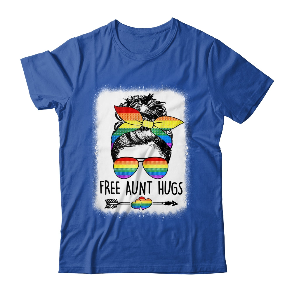 Free Aunt Hugs Messy Bun Rainbow LGBT Gay Pride Rainbow Shirt & Tank Top | siriusteestore