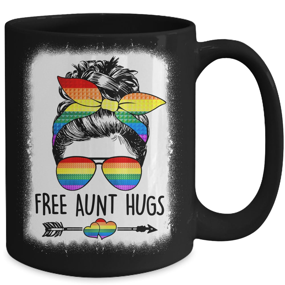 Free Aunt Hugs Messy Bun Rainbow LGBT Gay Pride Rainbow Mug | siriusteestore