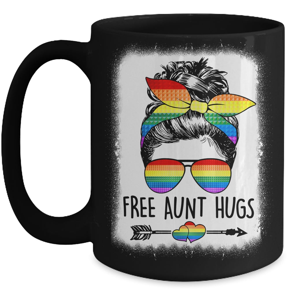 Free Aunt Hugs Messy Bun Rainbow LGBT Gay Pride Rainbow Mug | siriusteestore
