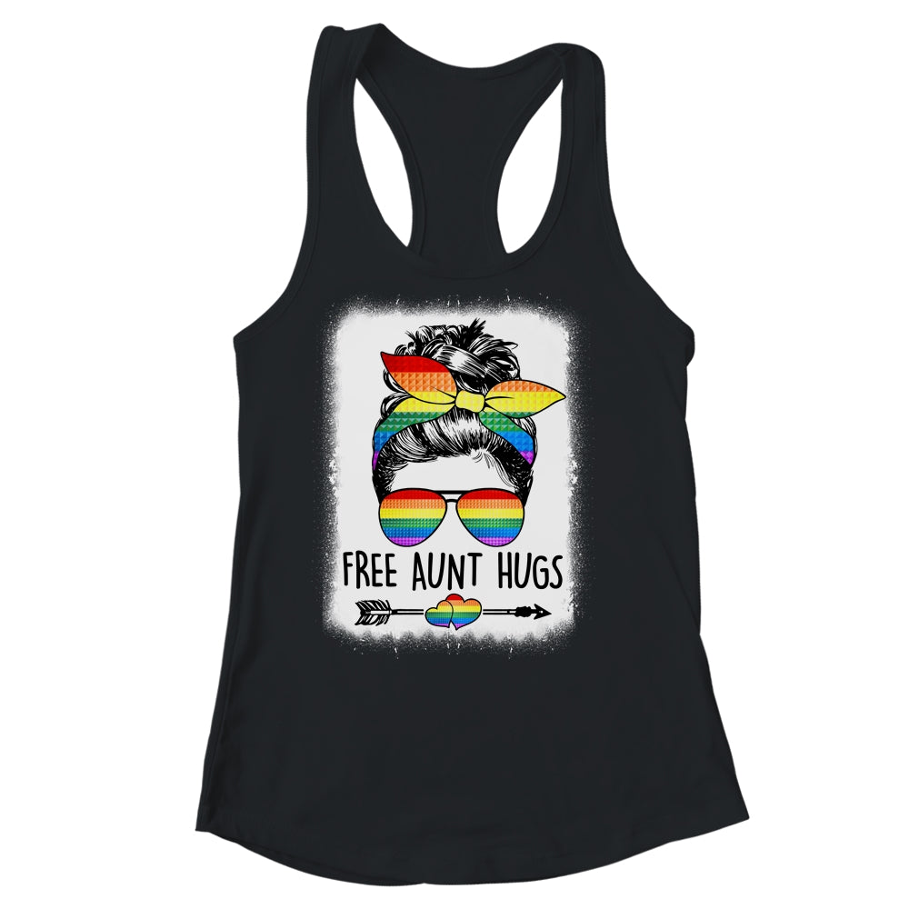 Free Aunt Hugs Messy Bun Rainbow LGBT Gay Pride Rainbow Shirt & Tank Top | siriusteestore