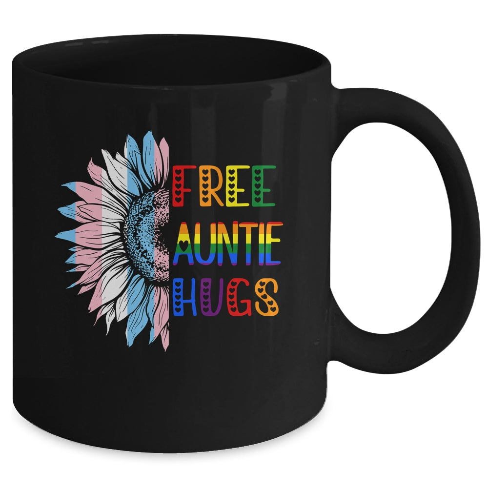 Free Auntie Hugs LGBT LGBTQ Gay Pride Rainbow Sunflower Mug | siriusteestore