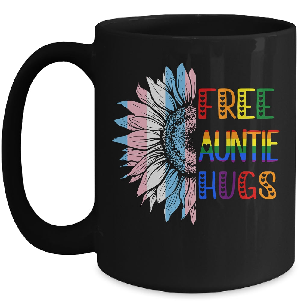 Free Auntie Hugs LGBT LGBTQ Gay Pride Rainbow Sunflower Mug | siriusteestore