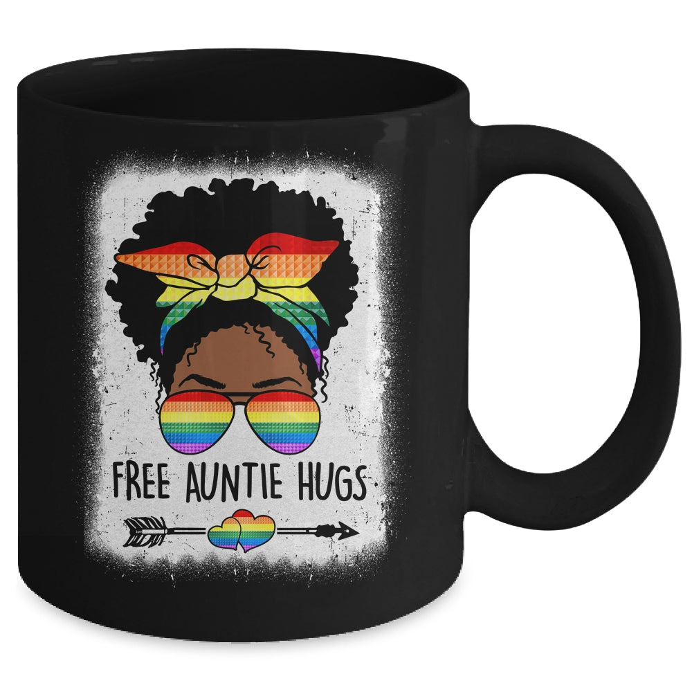 Free Auntie Hugs Messy Bun LGBTQ Pride Month Black Women Mug | siriusteestore