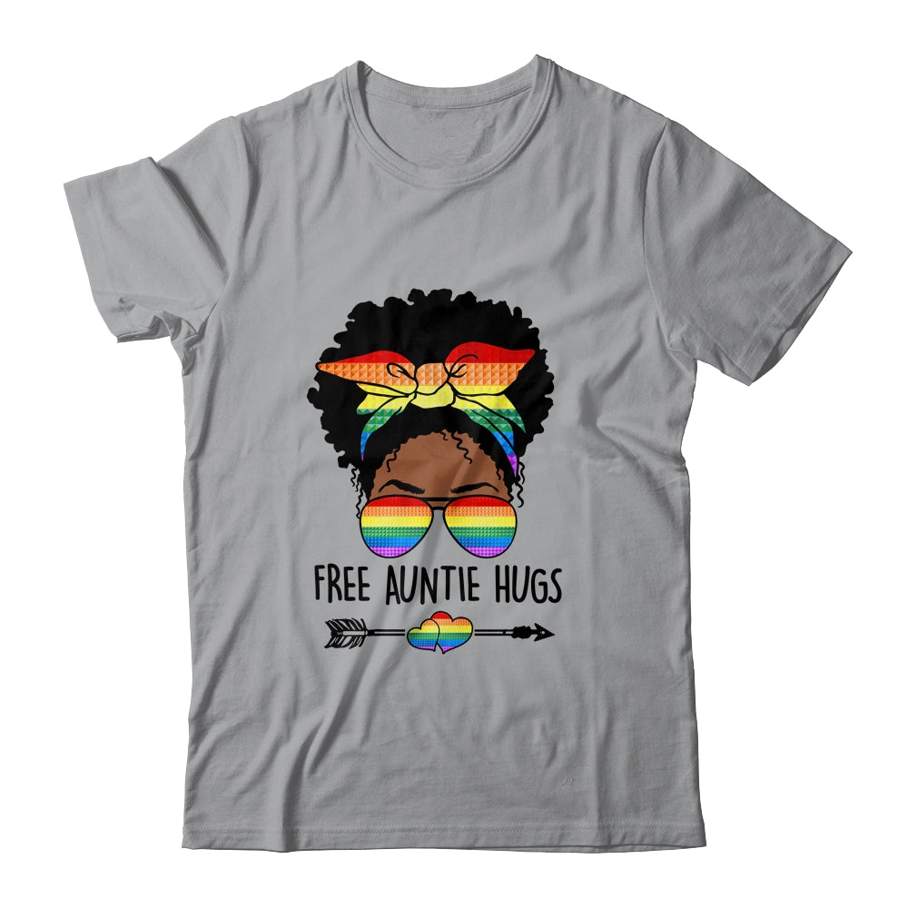 Free Auntie Hugs Messy Bun LGBT Pride Month Black Women Shirt & Tank Top | siriusteestore