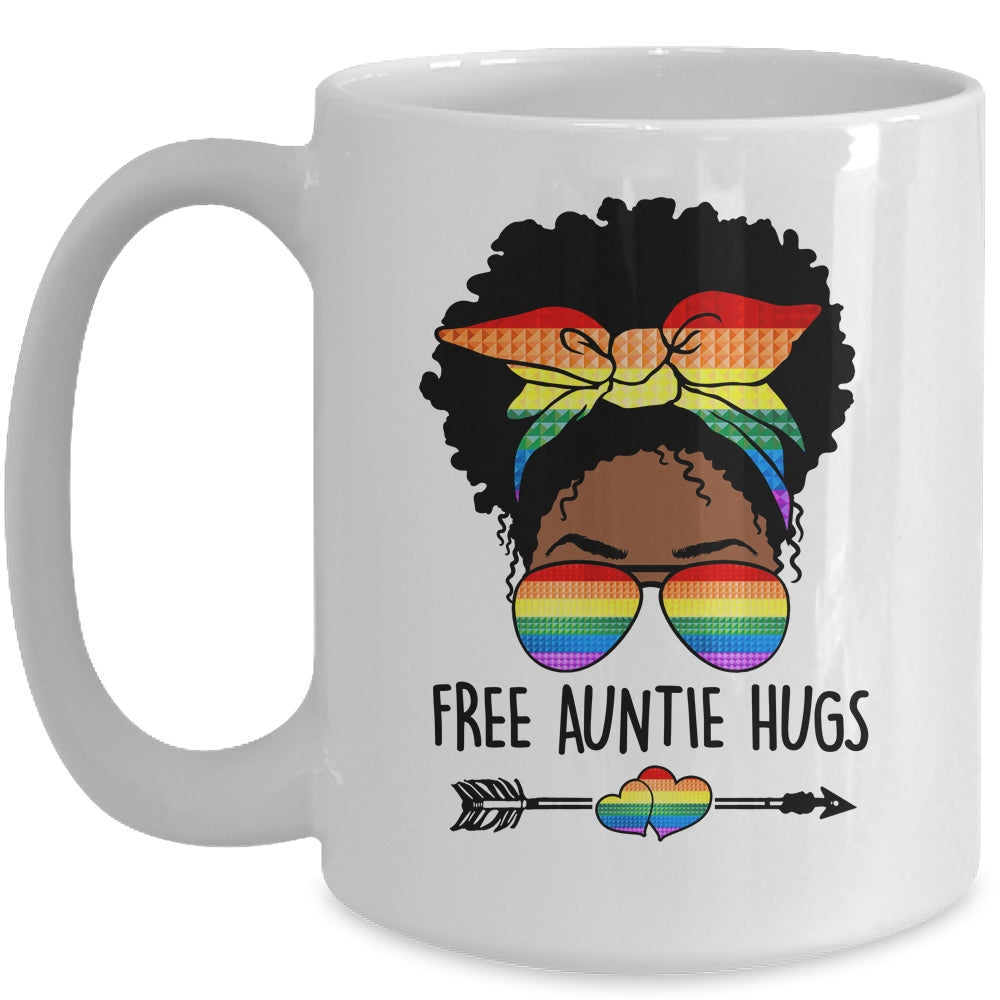 Free Auntie Hugs Messy Bun LGBT Pride Month Black Women Mug | siriusteestore