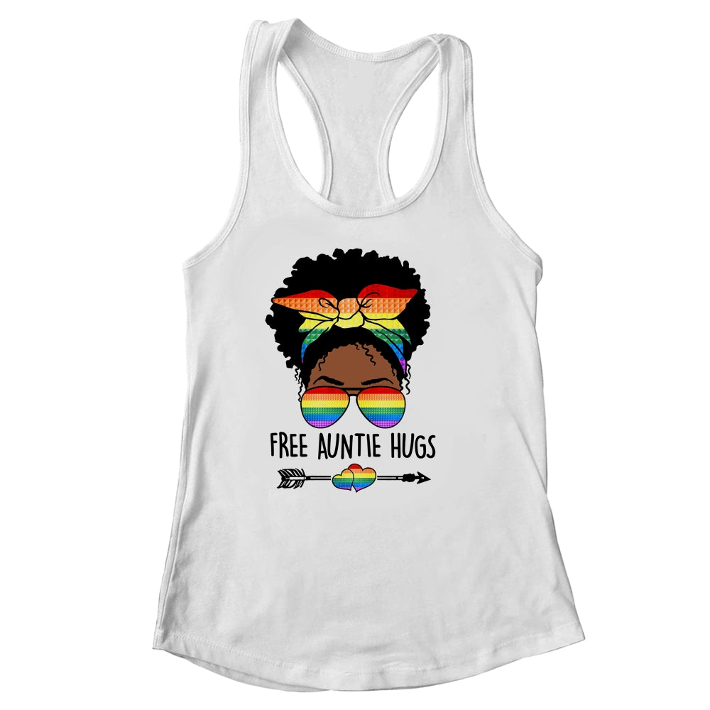Free Auntie Hugs Messy Bun LGBT Pride Month Black Women Shirt & Tank Top | siriusteestore
