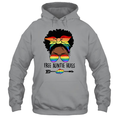 Free Auntie Hugs Messy Bun LGBT Pride Month Black Women Shirt & Tank Top | siriusteestore