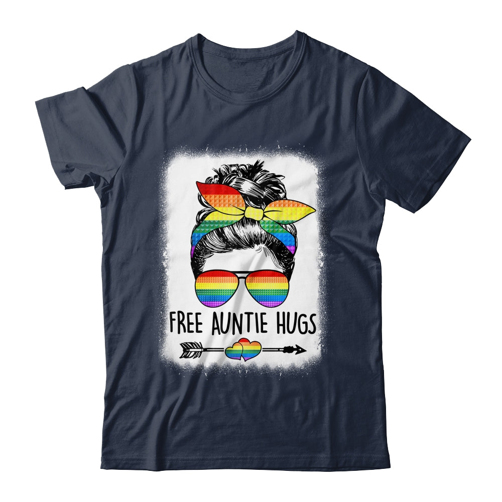 Free Auntie Hugs Messy Bun Rainbow LGBT Gay Pride Rainbow Shirt & Tank Top | siriusteestore