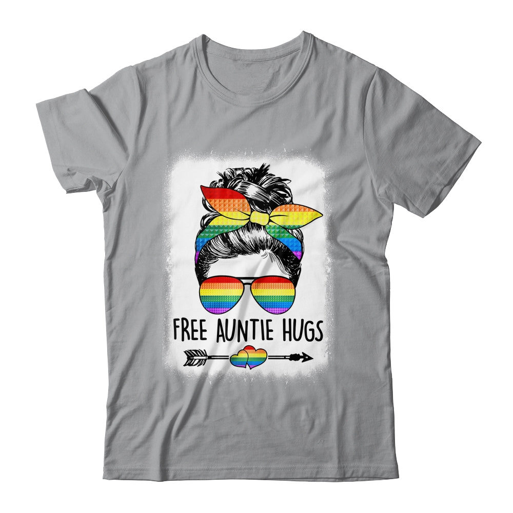 Free Auntie Hugs Messy Bun Rainbow LGBT Gay Pride Rainbow Shirt & Tank Top | siriusteestore