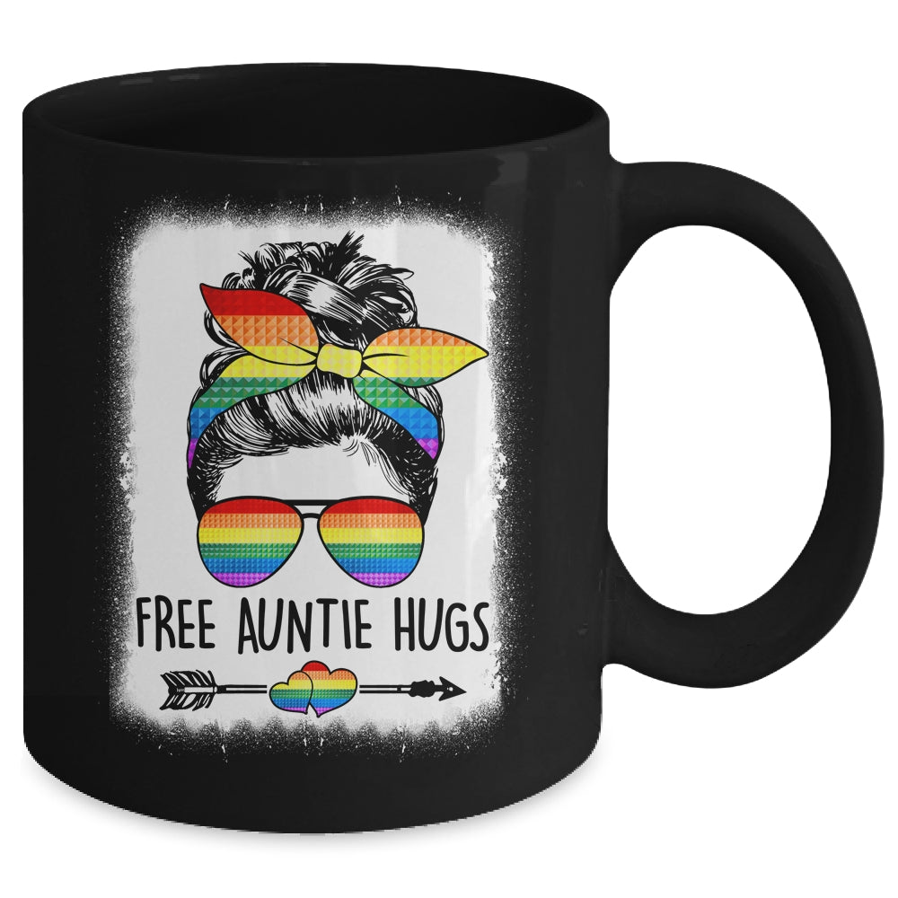Free Auntie Hugs Messy Bun Rainbow LGBT Gay Pride Rainbow Mug | siriusteestore
