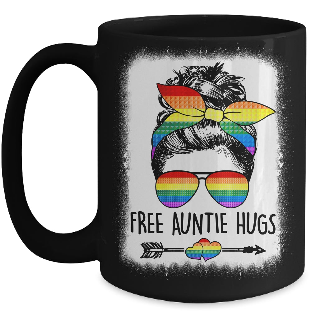 Free Auntie Hugs Messy Bun Rainbow LGBT Gay Pride Rainbow Mug | siriusteestore