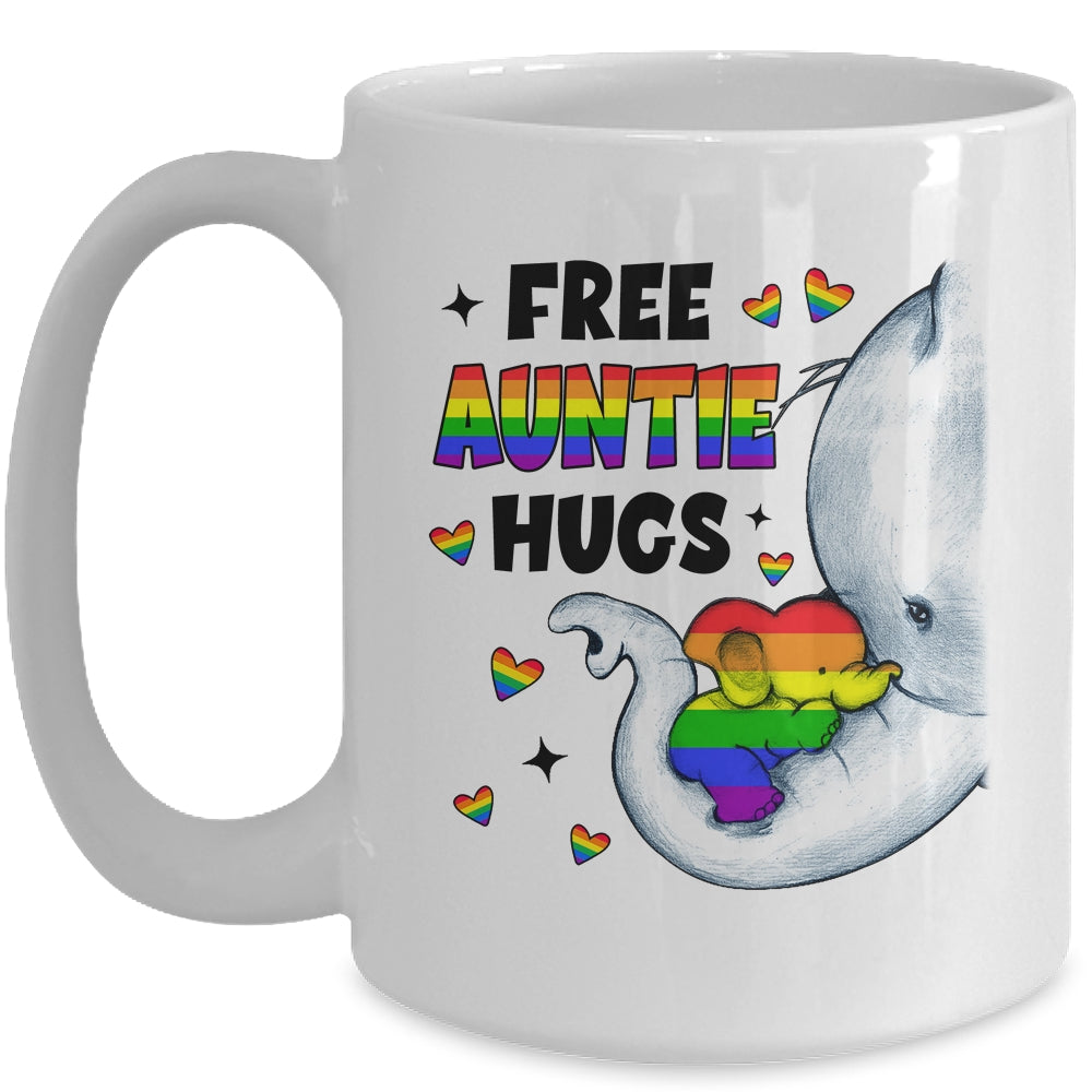 Free Auntie Hugs Rainbow Elephant LGBT Pride Month Mug | siriusteestore