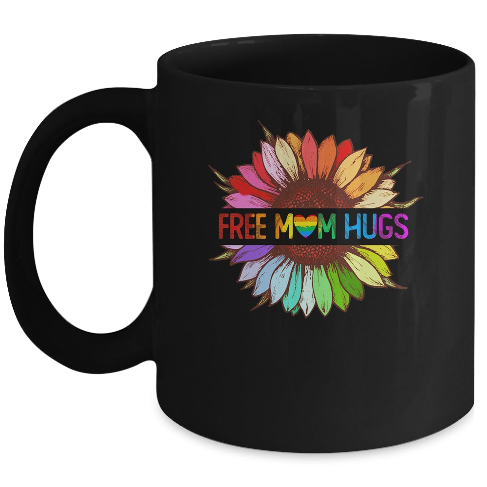 Free Mom Hugs Gay Pride LGBT Sunflower Rainbow Flower Mug | siriusteestore