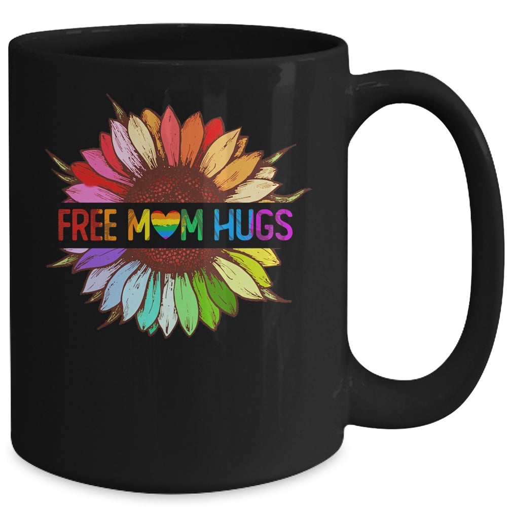 Free Mom Hugs Gay Pride LGBT Sunflower Rainbow Flower Mug | siriusteestore