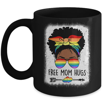 Free Mom Hugs Messy Bun LGBTQ LGBT Pride Month Black Women Mug | siriusteestore