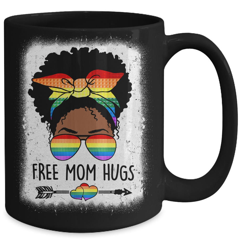 Free Mom Hugs Messy Bun LGBTQ LGBT Pride Month Black Women Mug | siriusteestore