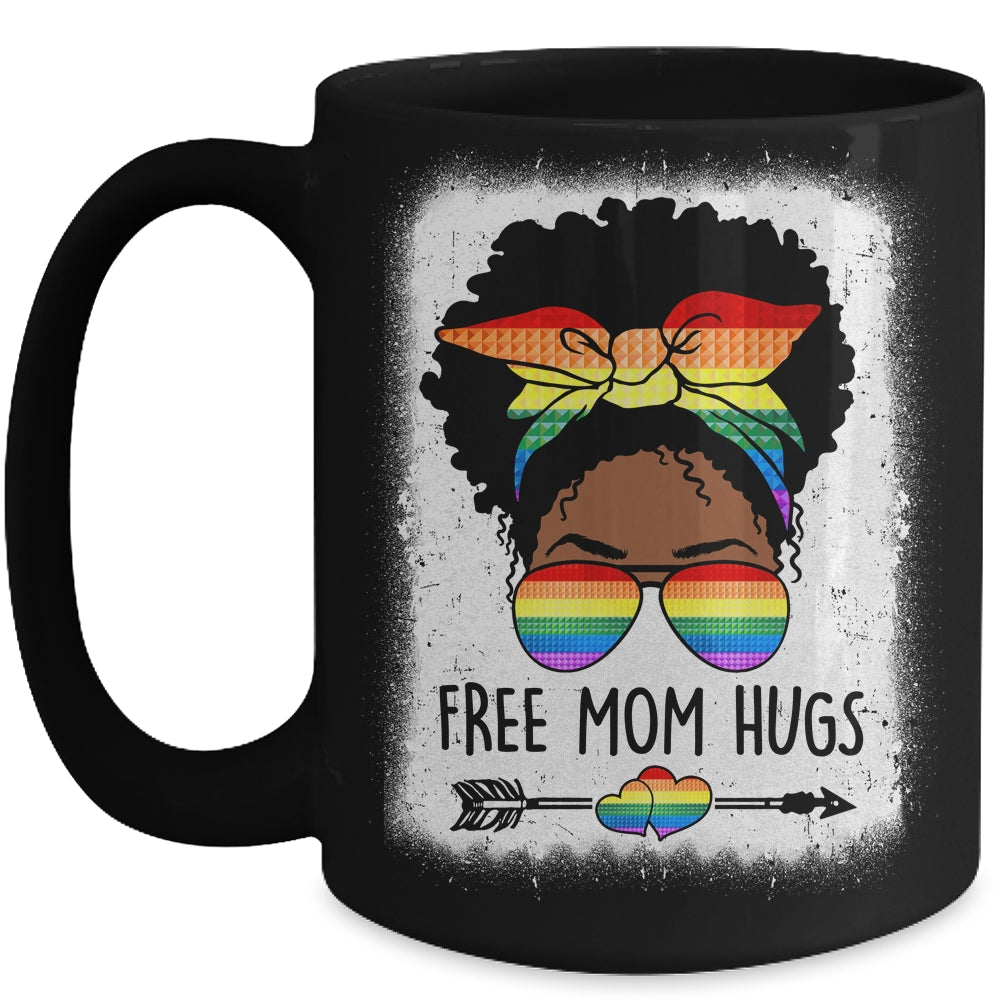 Free Mom Hugs Messy Bun LGBTQ LGBT Pride Month Black Women Mug | siriusteestore