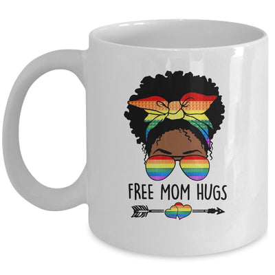 Free Mom Hugs Messy Bun LGBT Pride Month LGBTQ Black Women Mug | siriusteestore