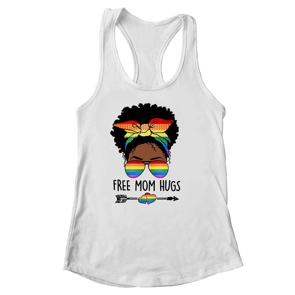 Free Mom Hugs Messy Bun LGBT Pride Month LGBTQ Black Women Shirt & Tank Top | siriusteestore