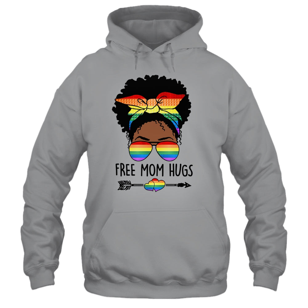 Free Mom Hugs Messy Bun LGBT Pride Month LGBTQ Black Women Shirt & Tank Top | siriusteestore
