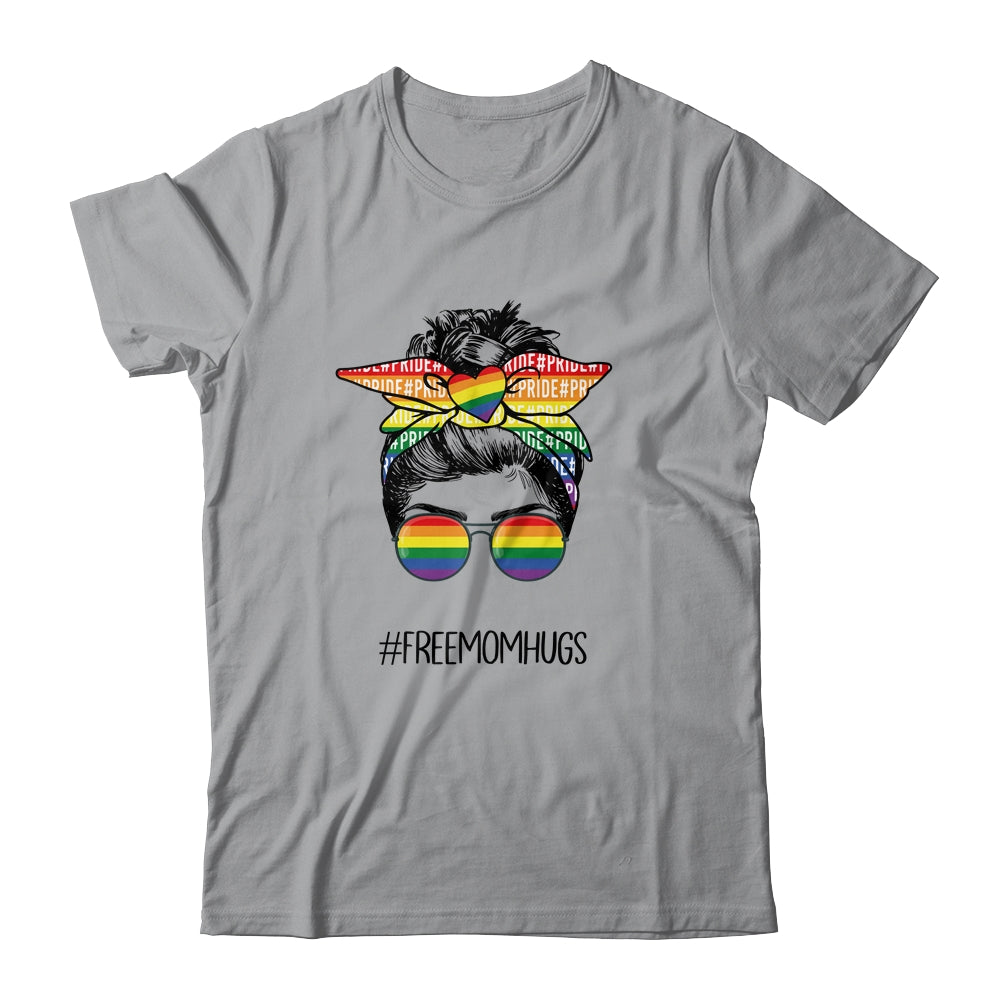 Free Mom Hugs Messy Bun LGBT Pride Rainbow Shirt & Tank Top | siriusteestore