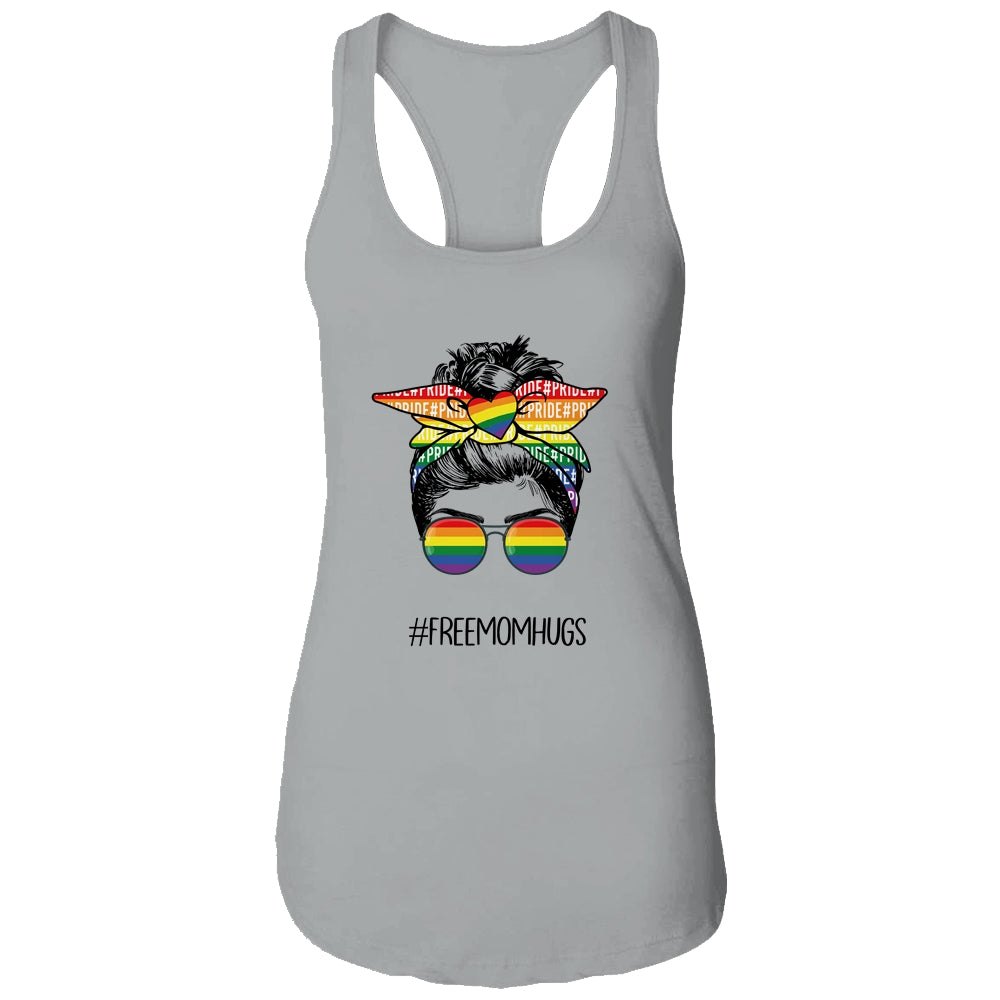 Free Mom Hugs Messy Bun LGBT Pride Rainbow Shirt & Tank Top | siriusteestore