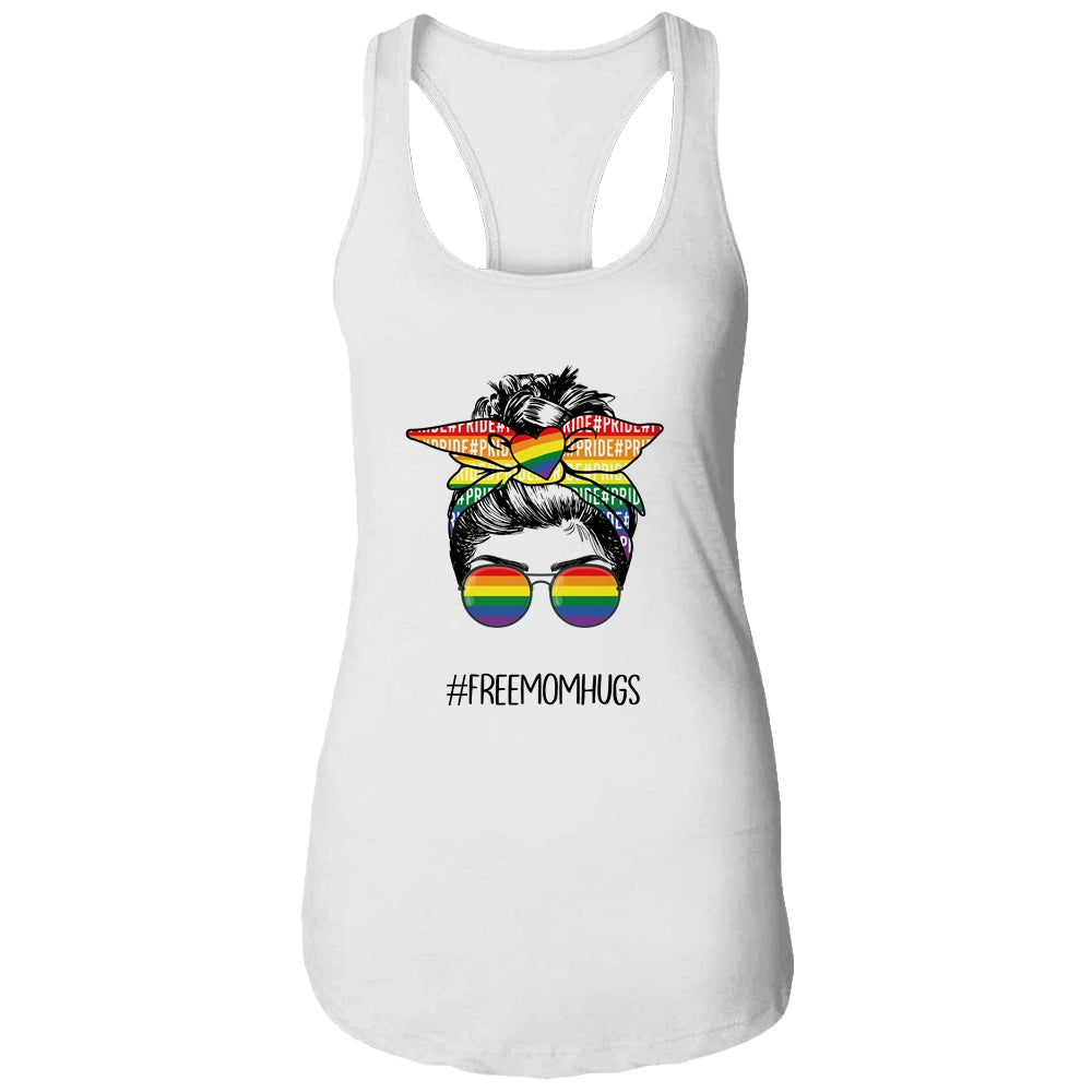 Free Mom Hugs Messy Bun LGBT Pride Rainbow Shirt & Tank Top | siriusteestore