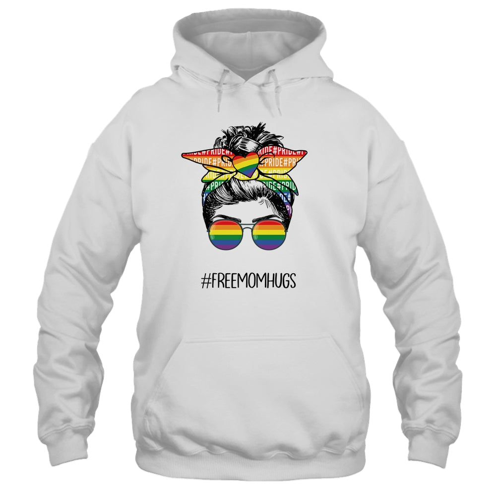Free Mom Hugs Messy Bun LGBT Pride Rainbow Shirt & Tank Top | siriusteestore