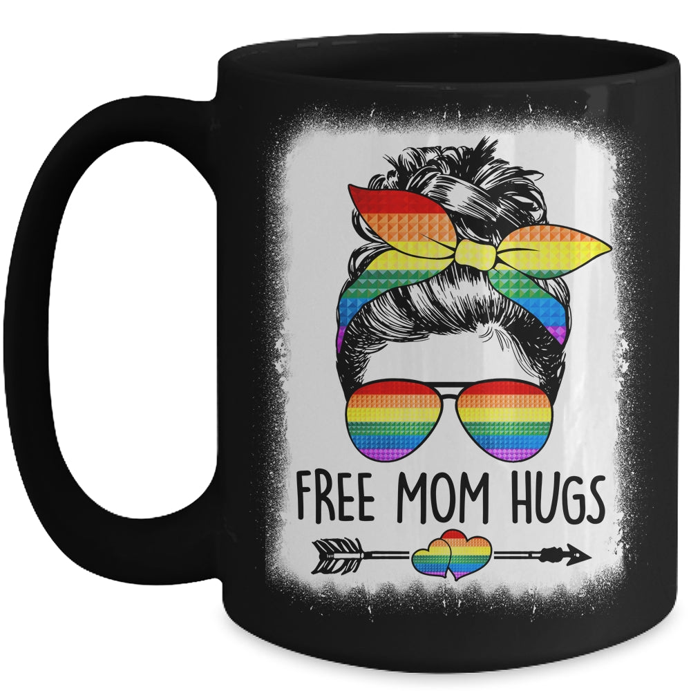 Free Mom Hugs Messy Bun Rainbow LGBT Gay Pride LGBTQ Rainbow Mug | siriusteestore