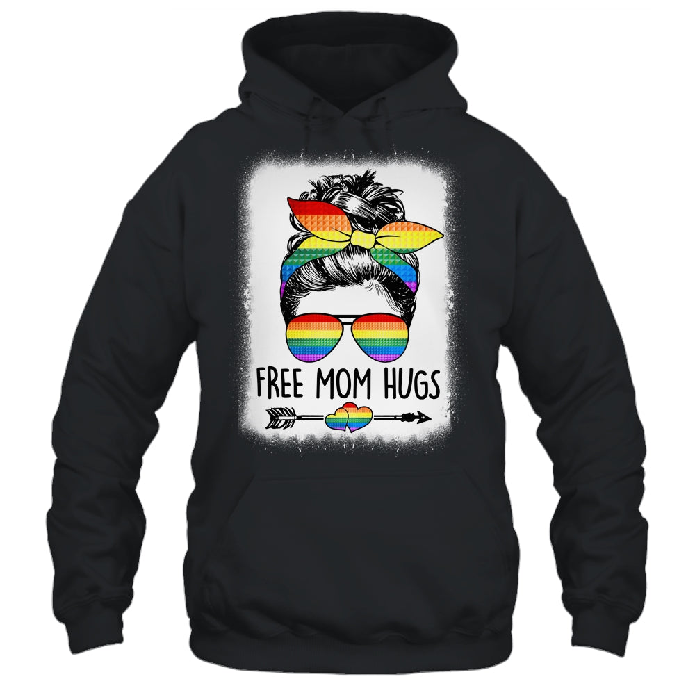 Free Mom Hugs Messy Bun Rainbow LGBT Gay Pride LGBTQ Rainbow Shirt & Tank Top | siriusteestore