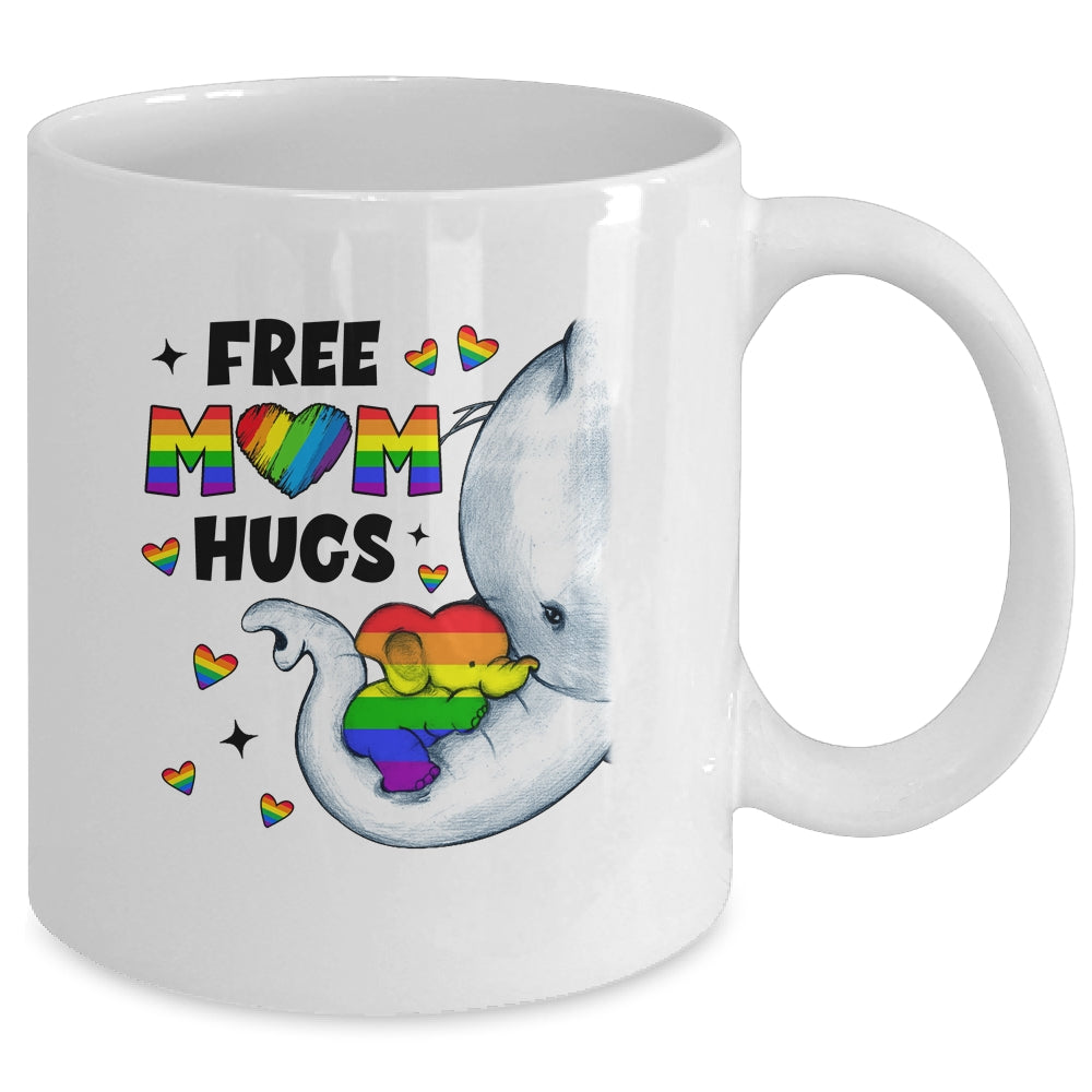 Free Mom Hugs Rainbow Elephant LGBT Pride Month Mug | siriusteestore
