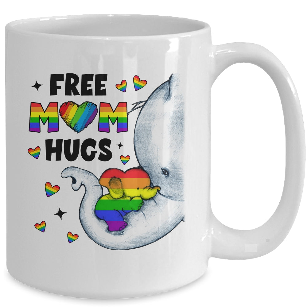 Free Mom Hugs Rainbow Elephant LGBT Pride Month Mug | siriusteestore