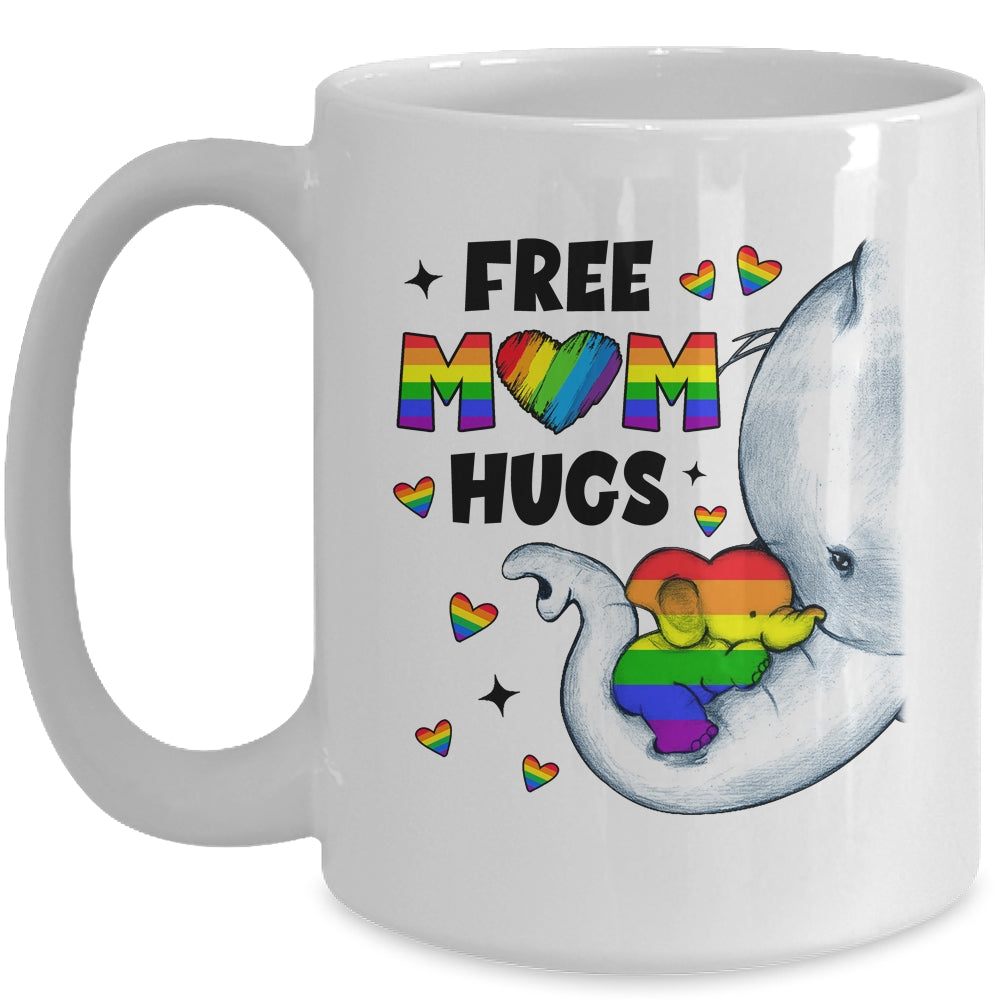 Free Mom Hugs Rainbow Elephant LGBT Pride Month Mug | siriusteestore