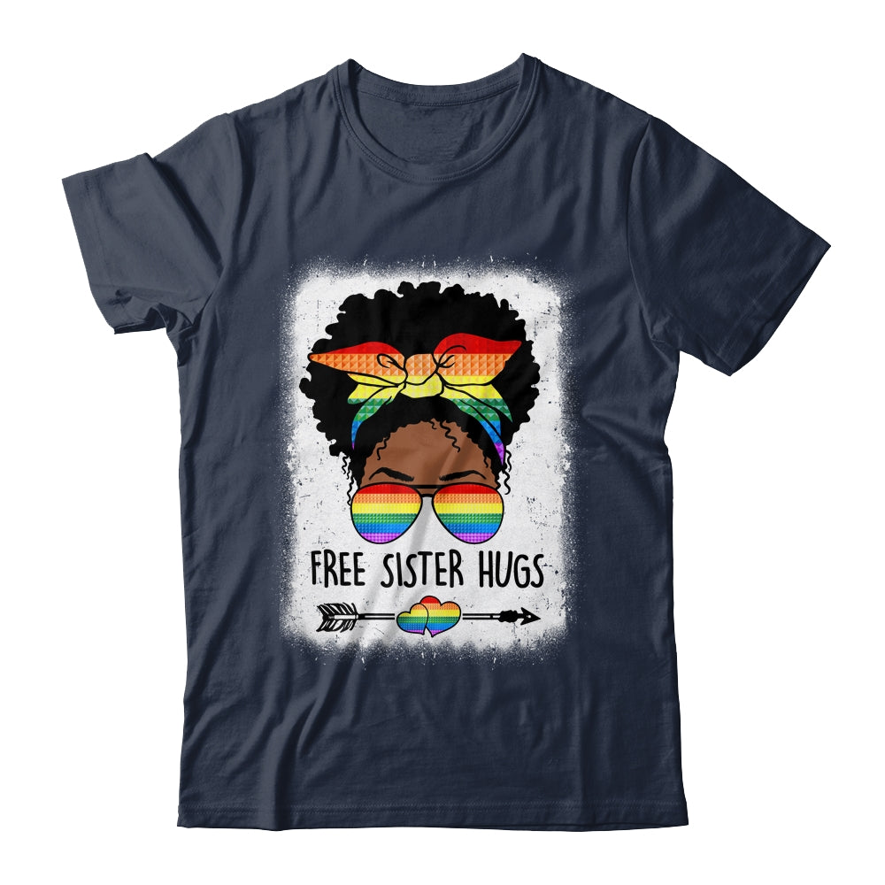 Free Sister Hugs Messy Bun LGBTQ Pride Month Black Women Shirt & Tank Top | siriusteestore